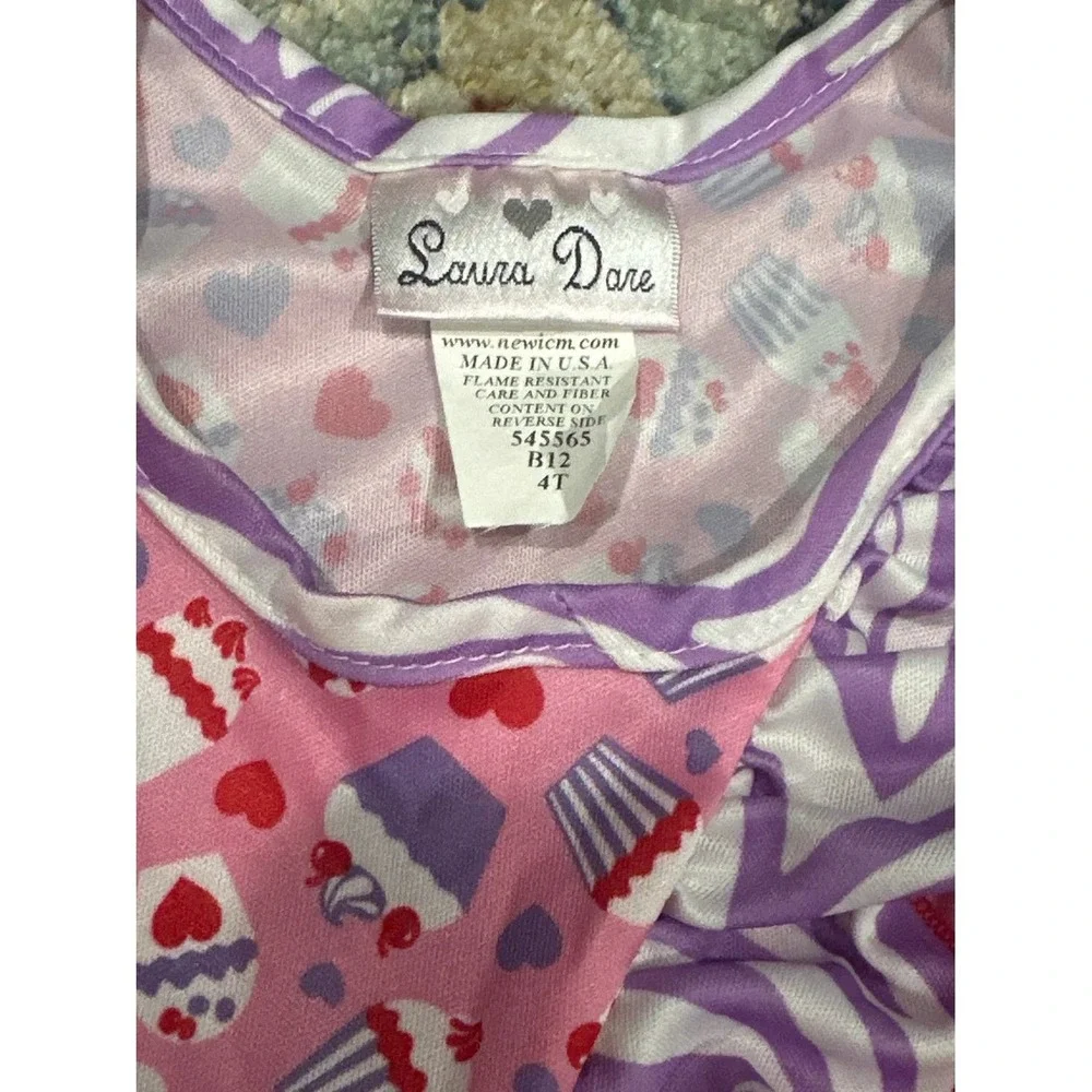 Laura Dare Pajama Top Girls 4T Pink Cupcake Heart Ruffle EUC